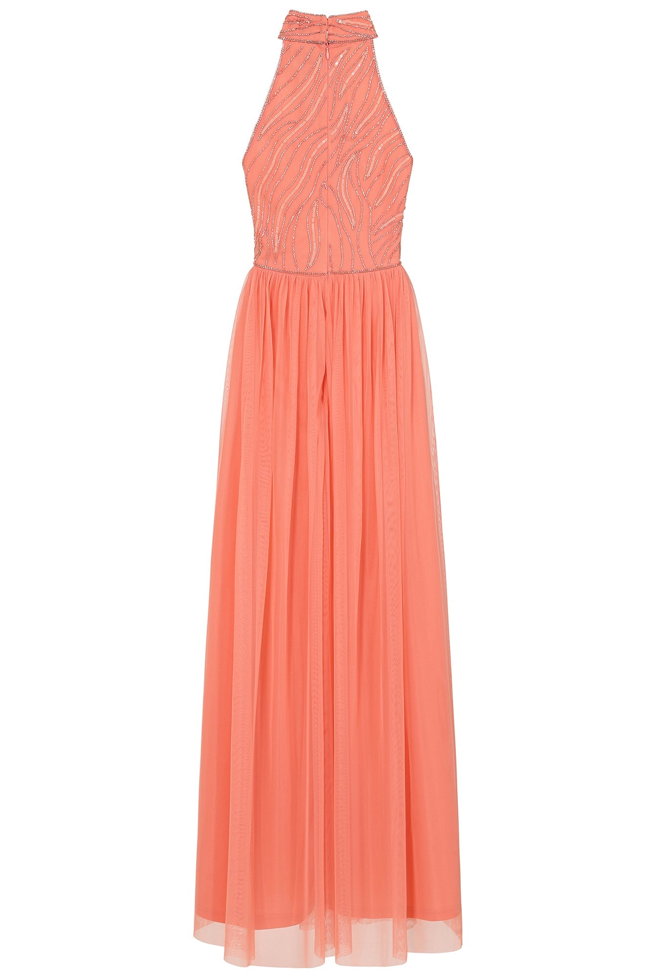 Caroline Coral Embellished Halter Neck Maxi Dress