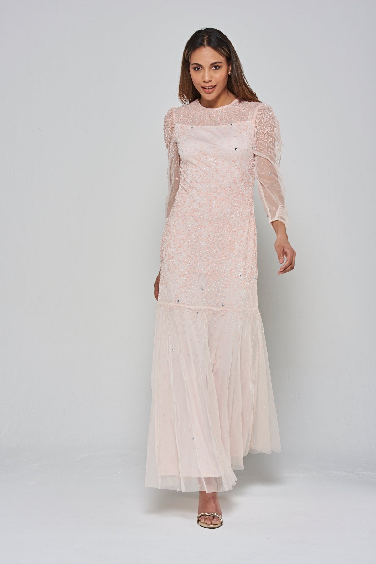 Carolyn Sequin Maxi Dress in Blush