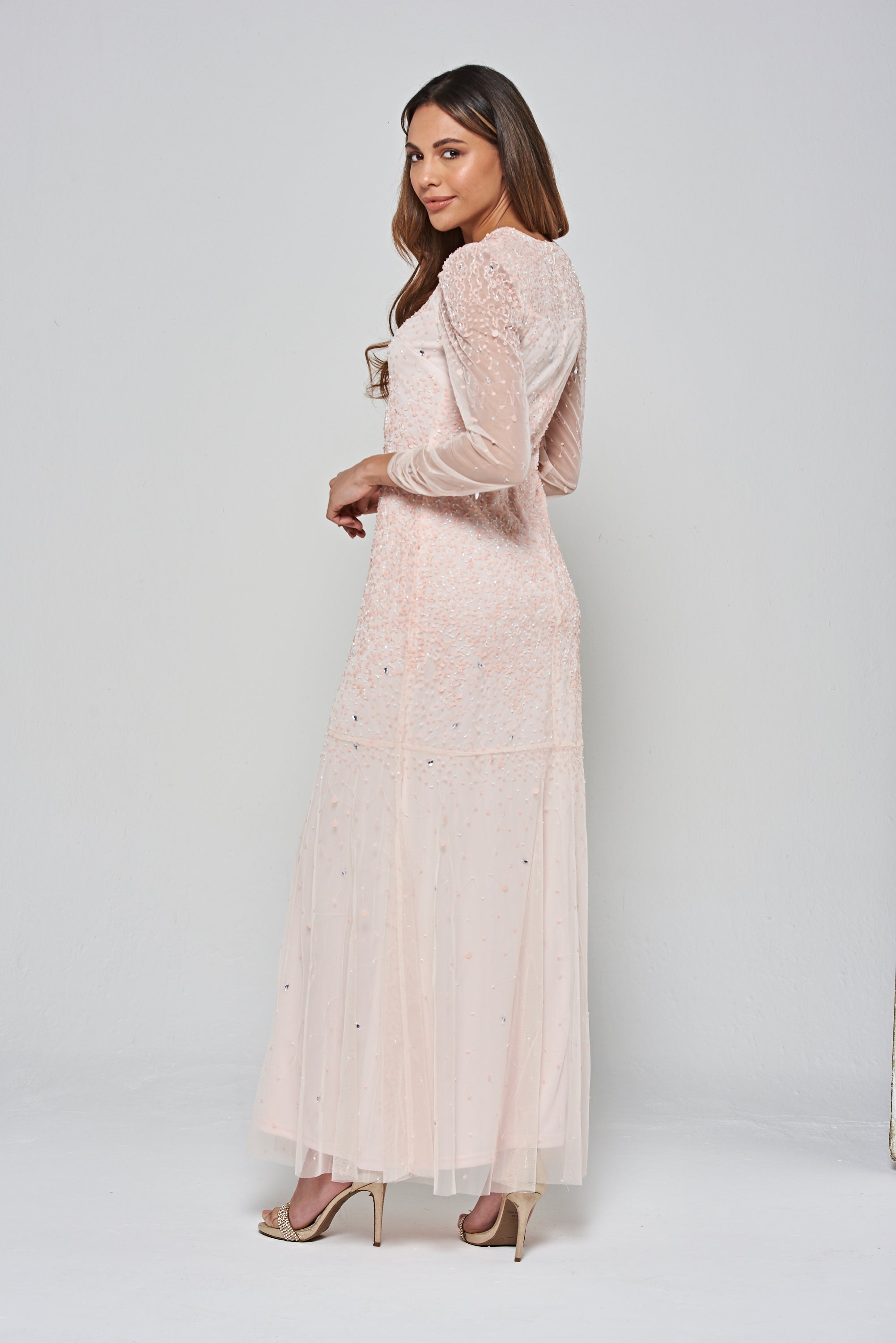 Carolyn Sequin Maxi Dress in Blush