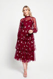 Carys Red Floral Embroidered Midi Dress