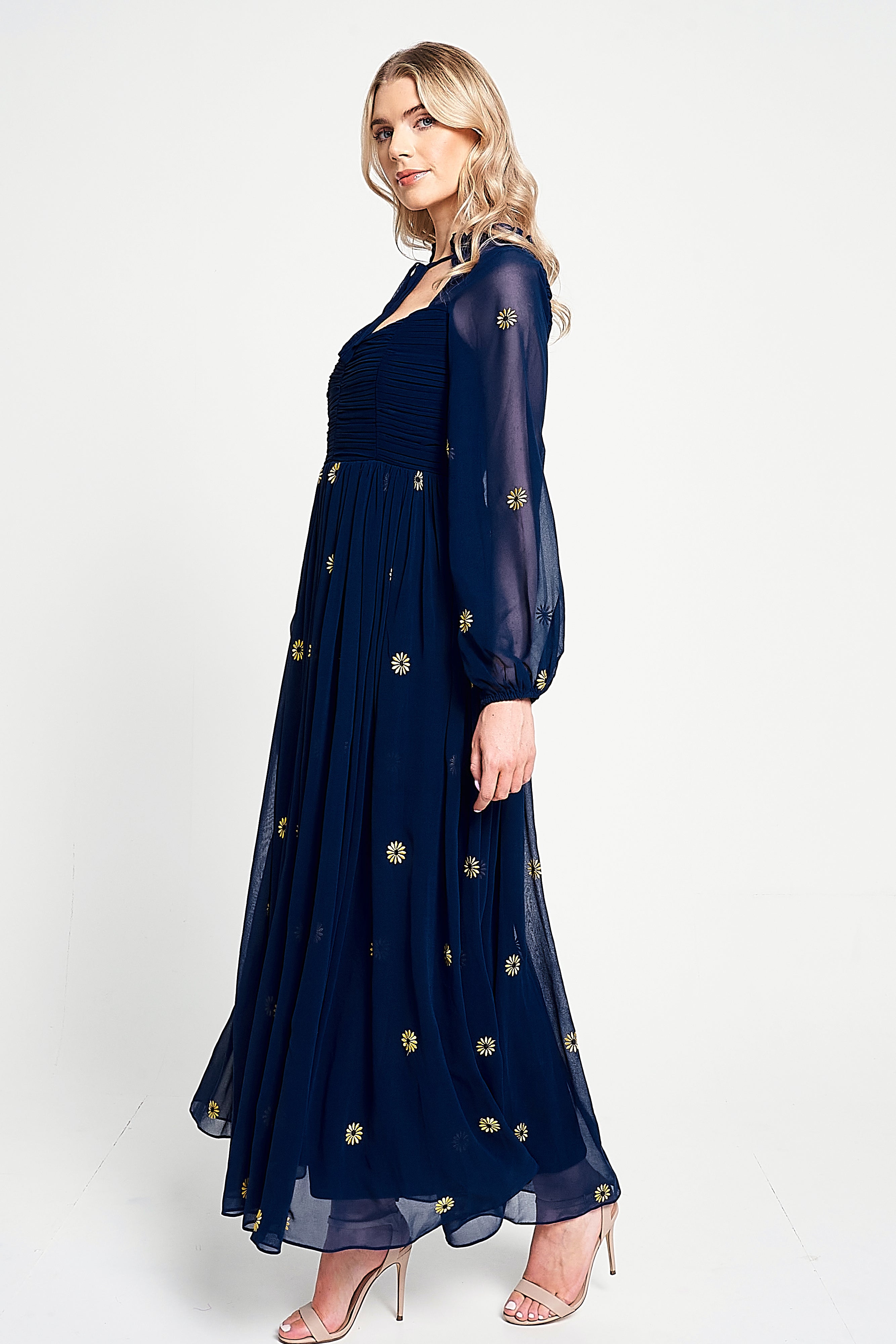 Cassia Navy Floral Embroidered Maxi Dress 