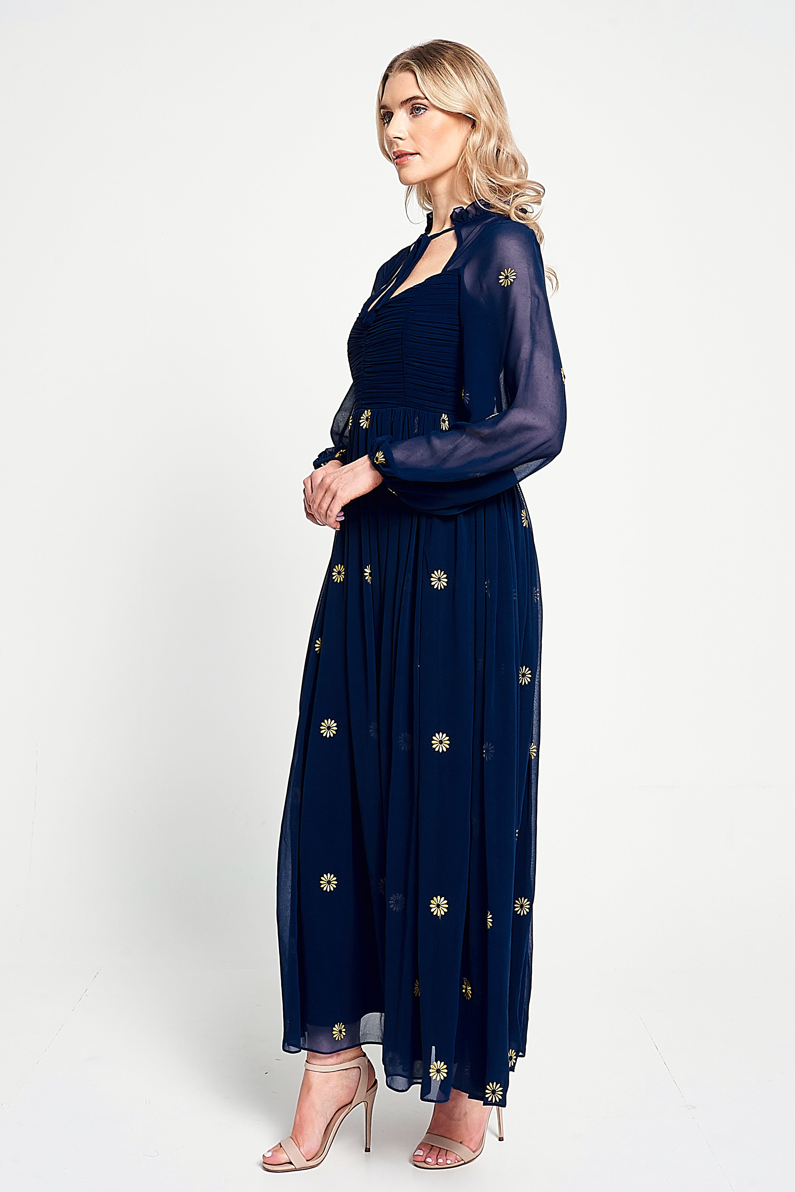 Cassia Navy Floral Embroidered Maxi Dress 