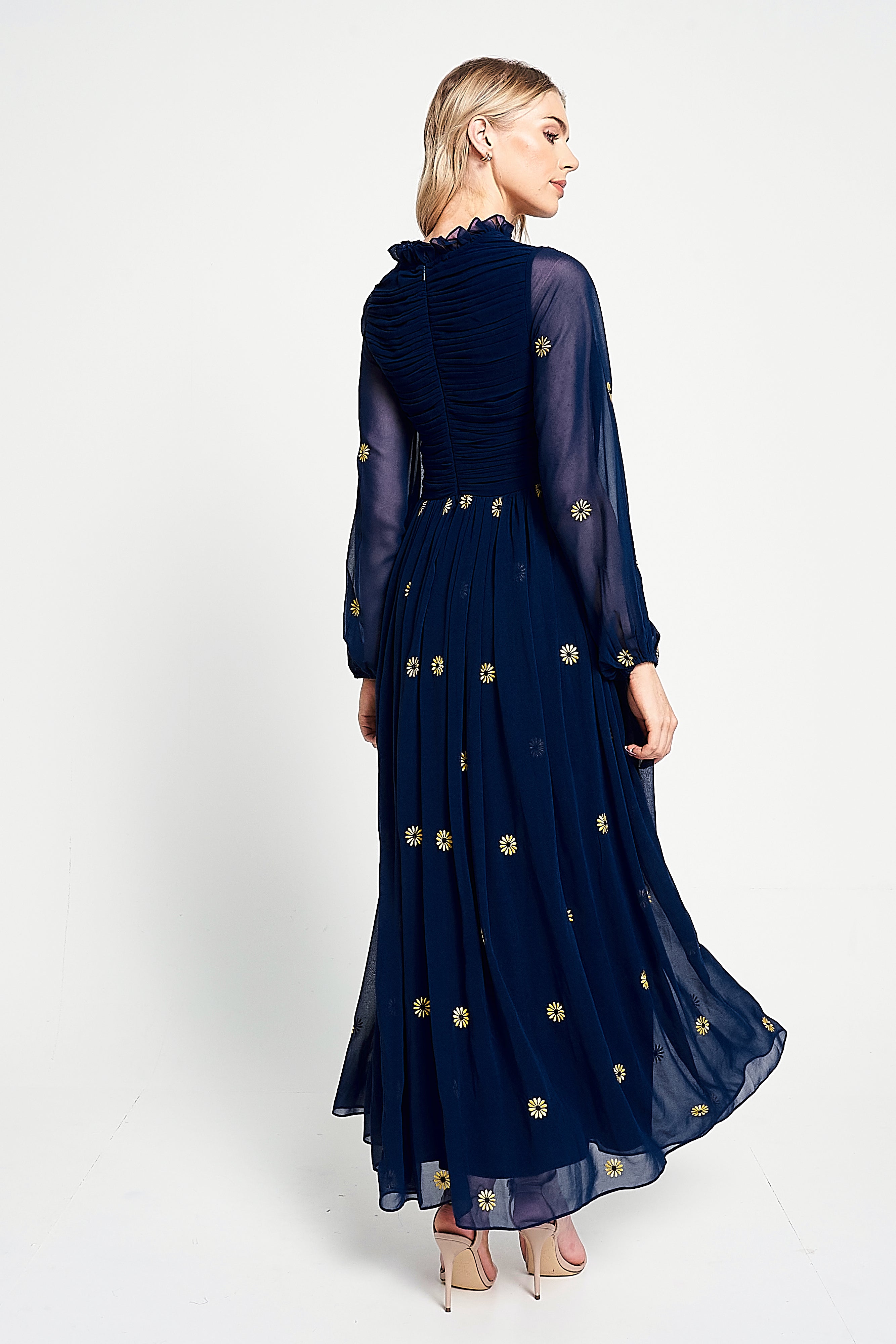Cassia Navy Floral Embroidered Maxi Dress 