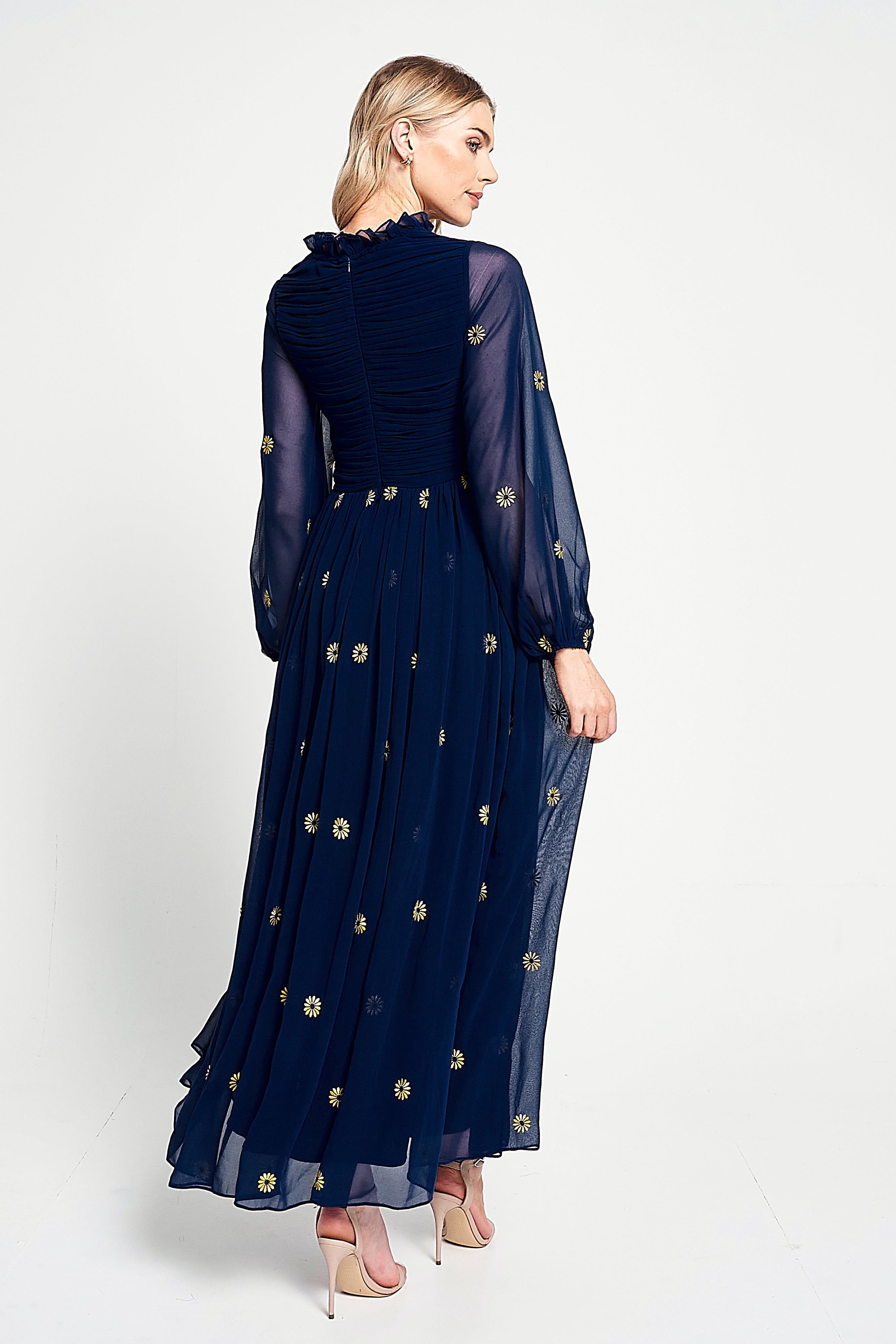 Cassia Navy Floral Embroidered Maxi Dress 