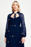Cassia Navy Floral Embroidered Maxi Dress 