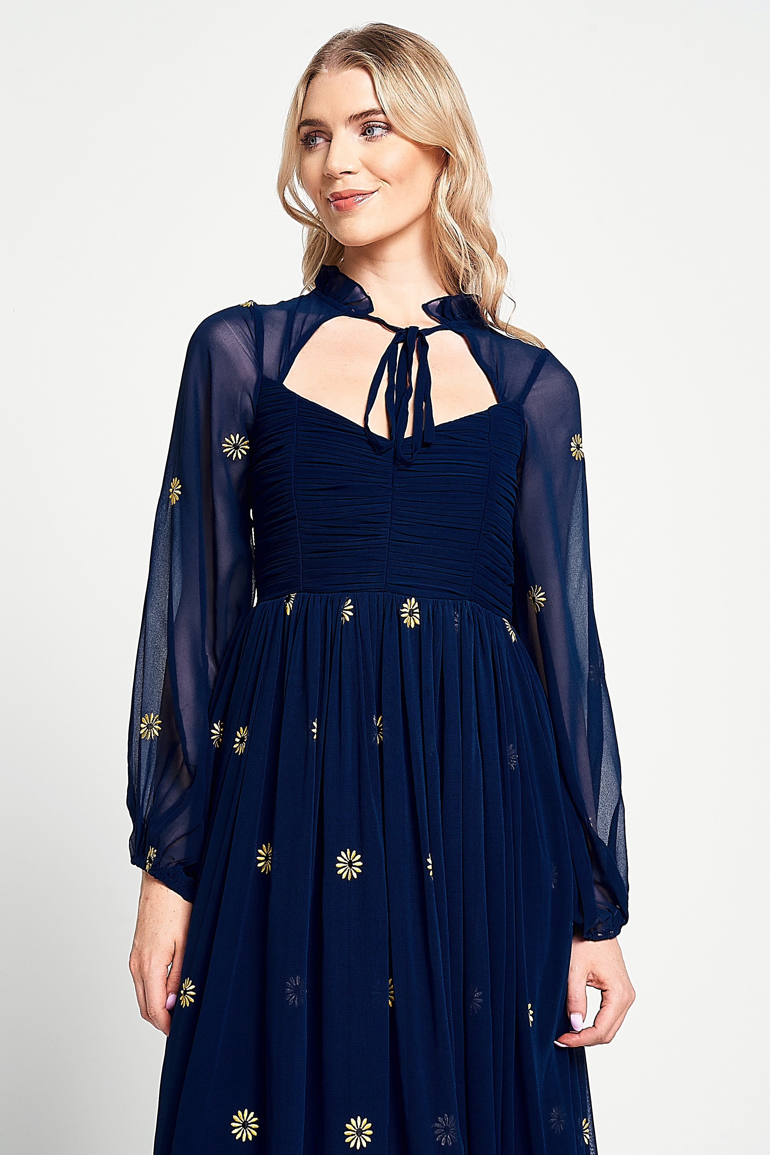 Cassia Navy Floral Embroidered Maxi Dress 
