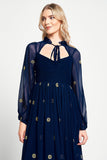 Cassia Navy Floral Embroidered Maxi Dress 