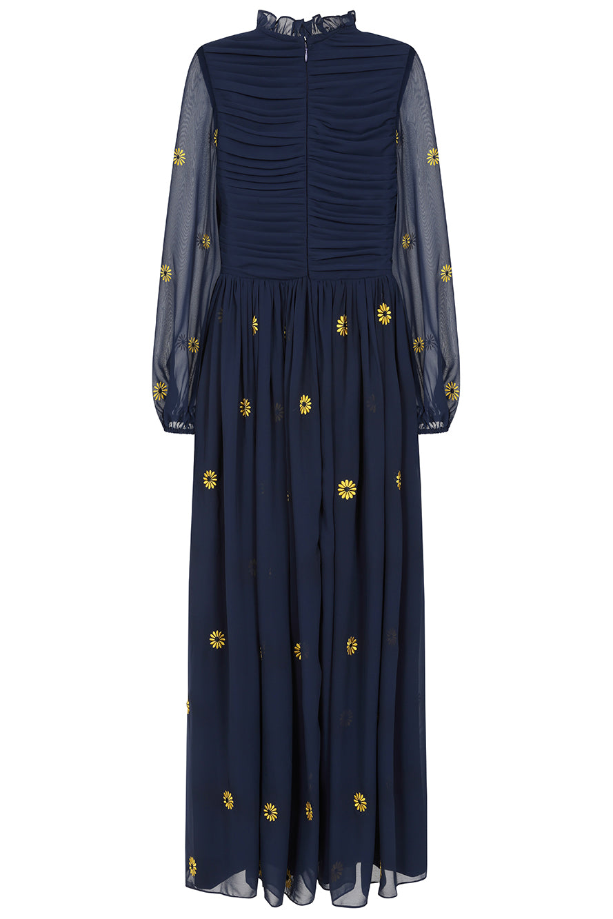 Cassia Navy Floral Embroidered Maxi Dress 