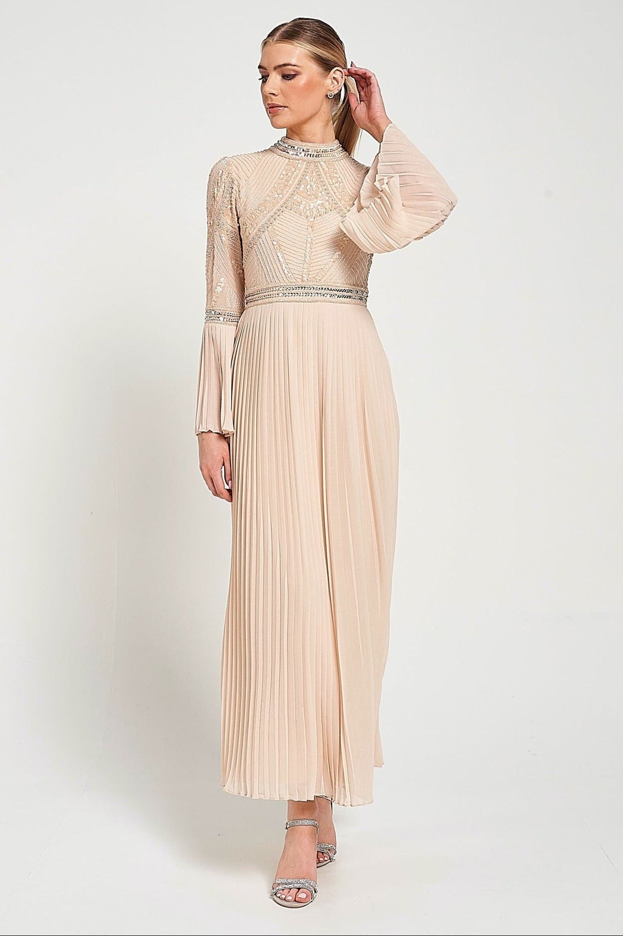 Celia Nude Embellished Maxi Dress