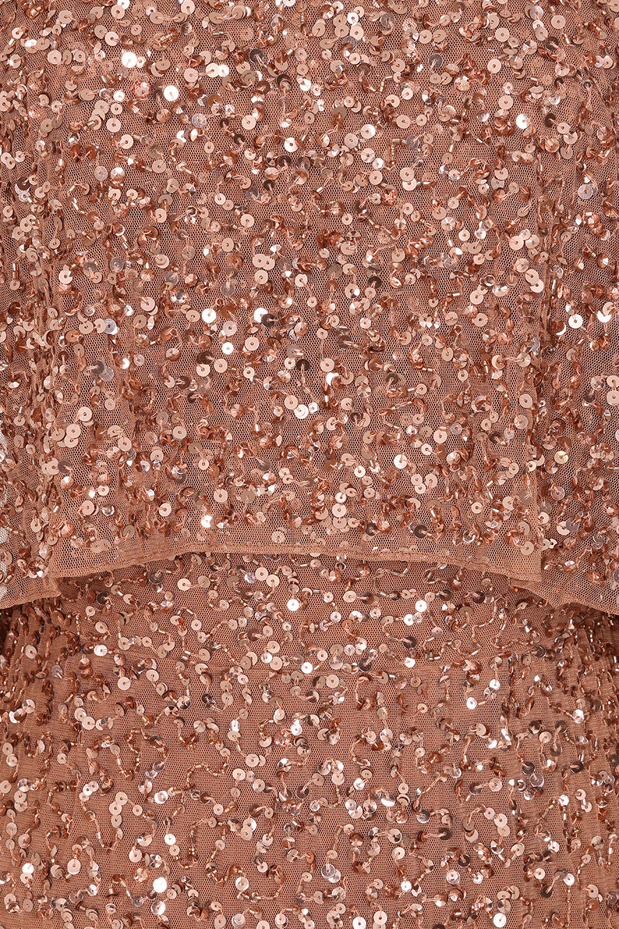 Charlotte Rose Gold Sequin Maxi Dress with Cape Detail