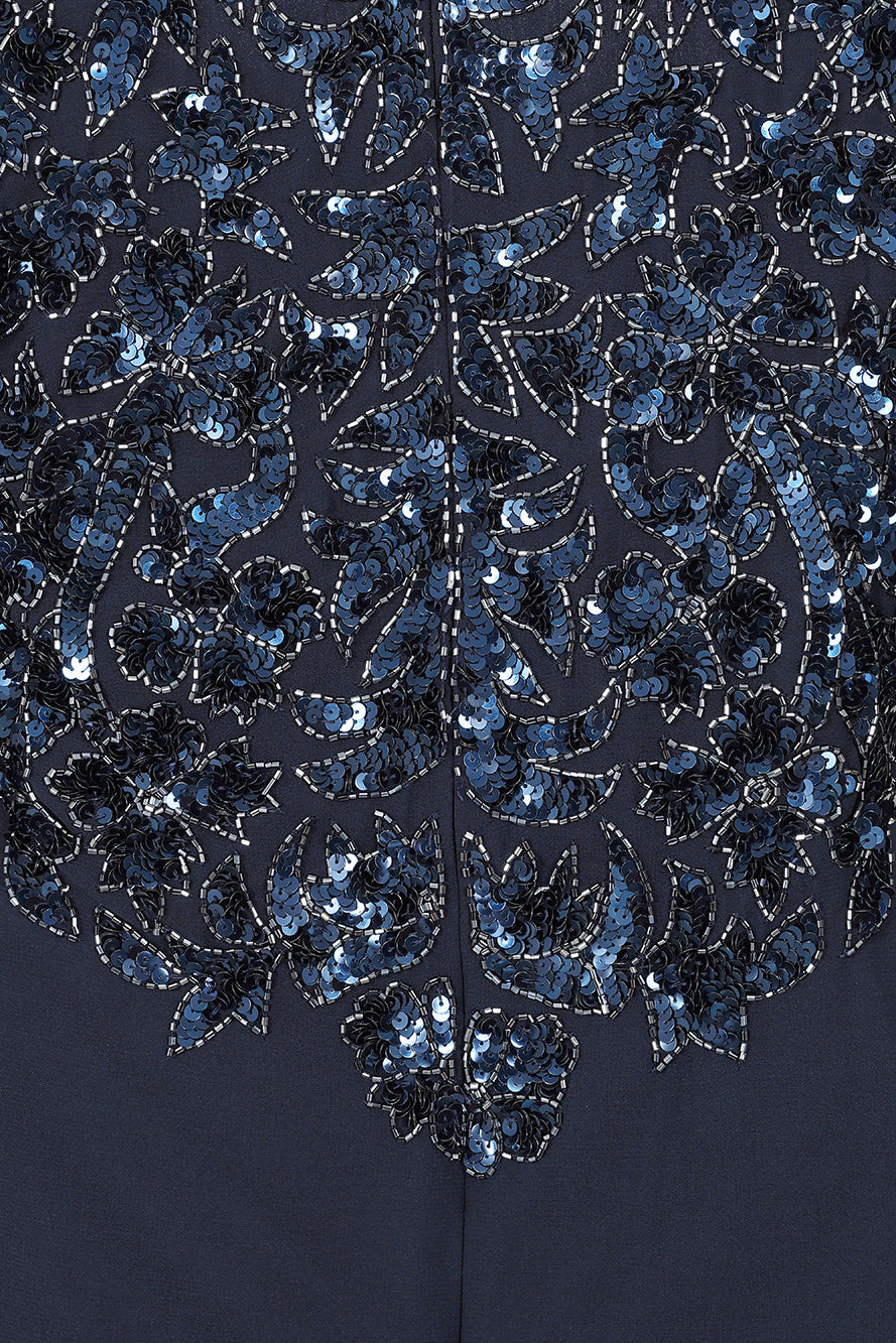 Cherith Navy Embellished Cape Sleeve Maxi Dress 