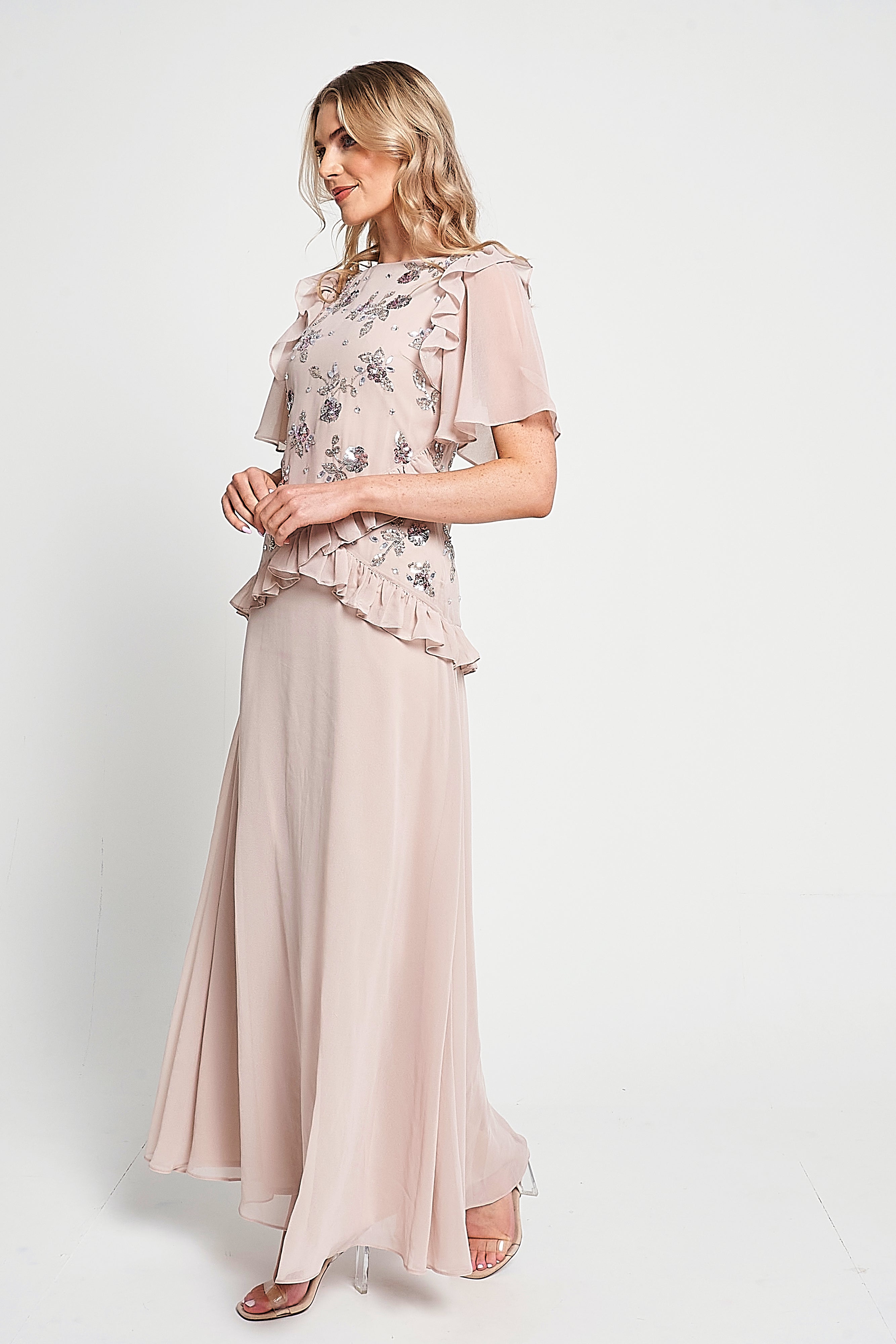 Chloe Blush Floral Embellished Maxi Dress