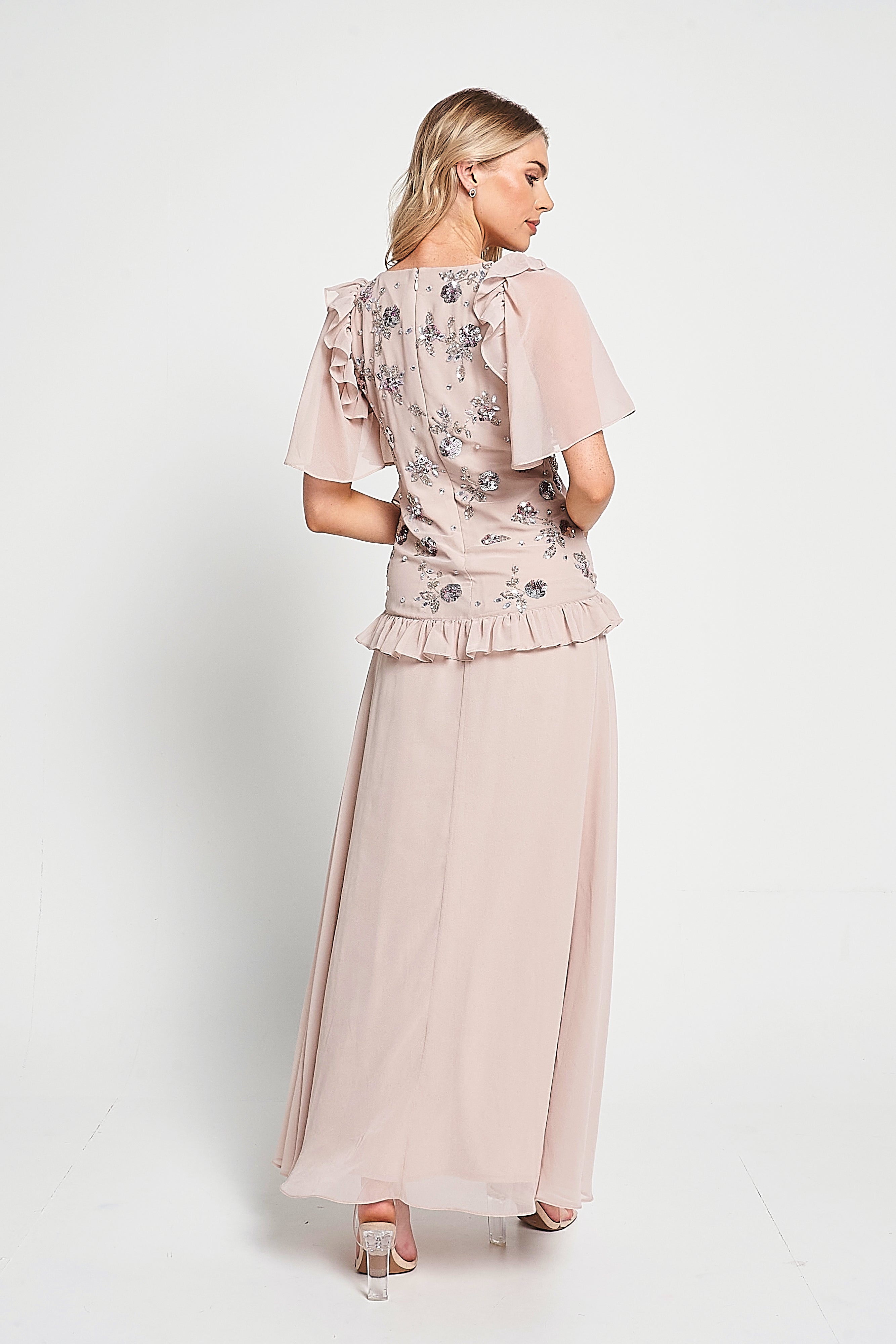 Chloe Blush Floral Embellished Maxi Dress