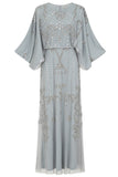 Christine Embellished Maxi Dress with Batwing Sleeves - Light Grey