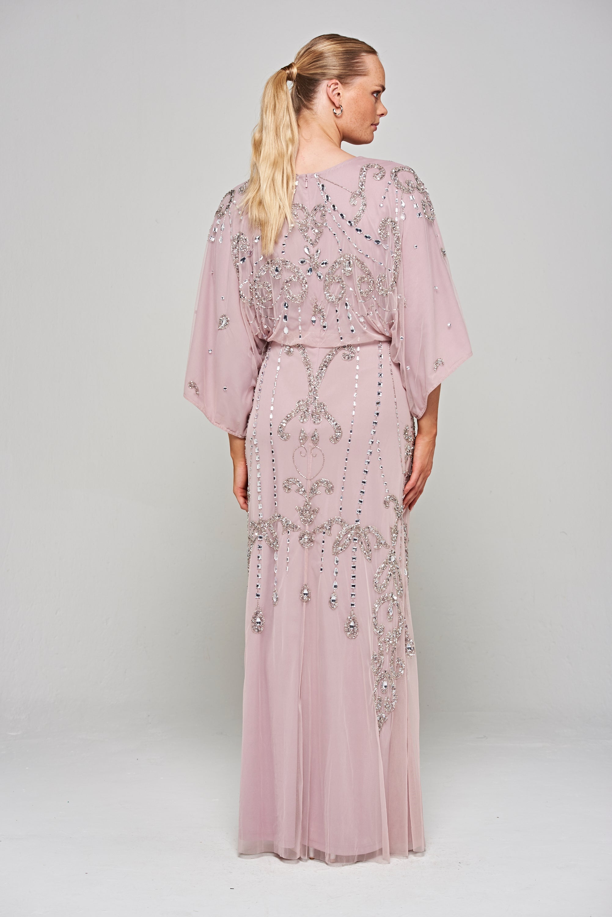 Christine Embellished Maxi Dress with Batwing Sleeves in Lilac