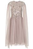 Clara Embellished Cape Sleeve Midi Dress