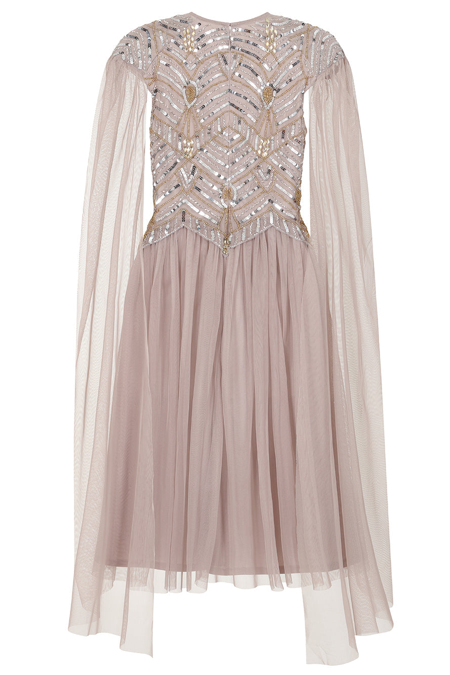 Clara Embellished Cape Sleeve Midi Dress