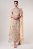 Clementine floral embellished cape sleeve maxi dress with tonal floral beadwork, sheer cape sleeves and flowing silhouette for elegant occasion wear styling