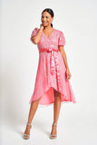 Cleo Embellished Wrap Front Dress - Strawberry Pink