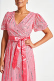 Cleo Embellished Wrap Front Dress - Strawberry Pink