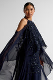 Colette Navy Embellished Cold Shoulder Maxi Dress with Cape Detail – Elegant formal evening gown suitable for bridesmaids, prom, or special occasions