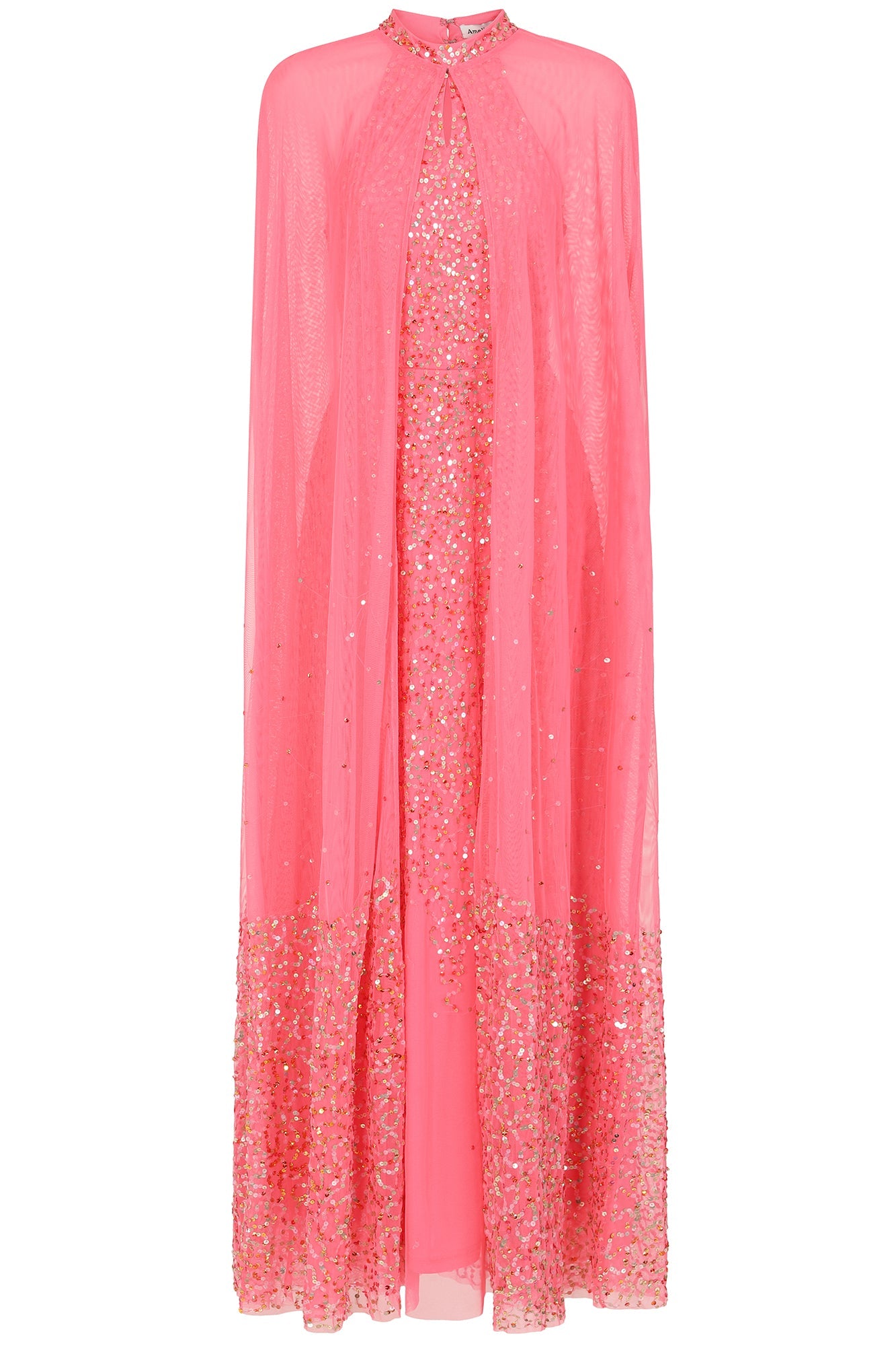 Cora Sequin Maxi Dress with Detachable Cape - Strawberry Pink