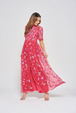 Coraline Floral Embroidered Maxi Dress - Crimson Pink