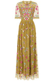 Coraline Floral Embroidered Maxi Dress - Willow Green