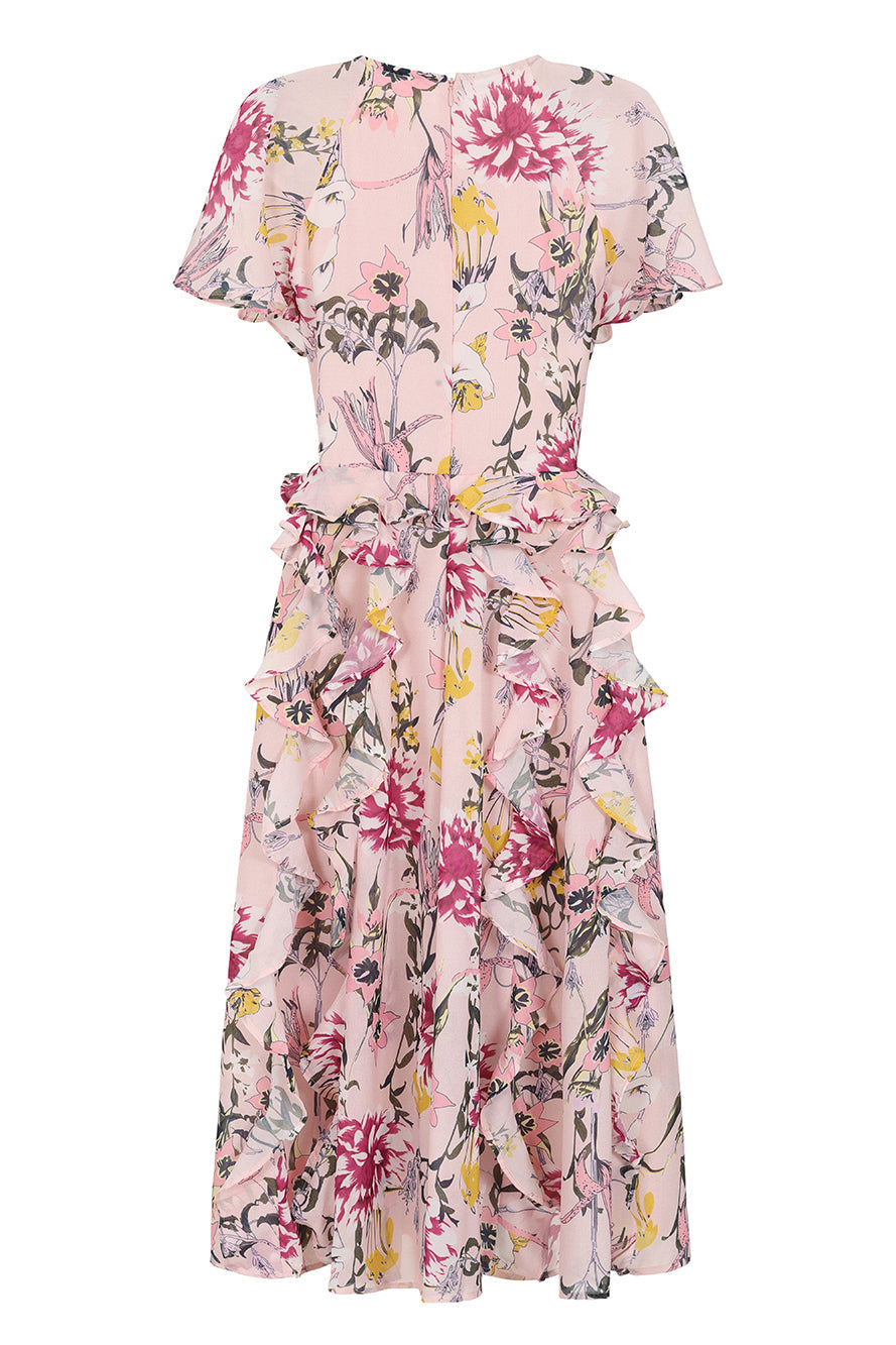 Corinna Pink Floral Print Midi Dress