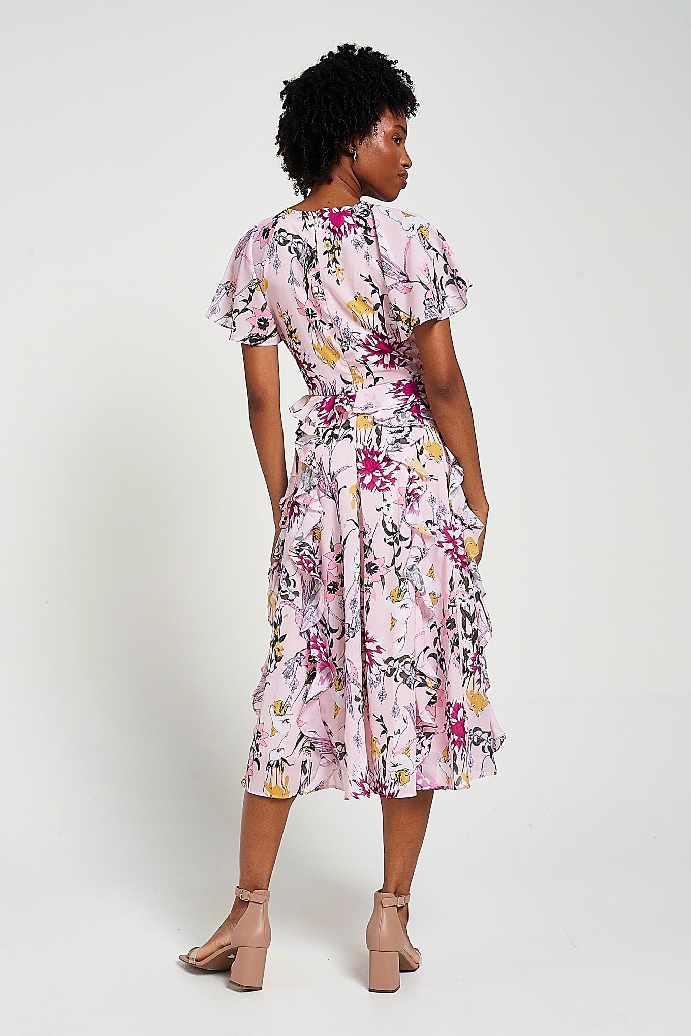 Corinna Pink Floral Print Midi Dress
