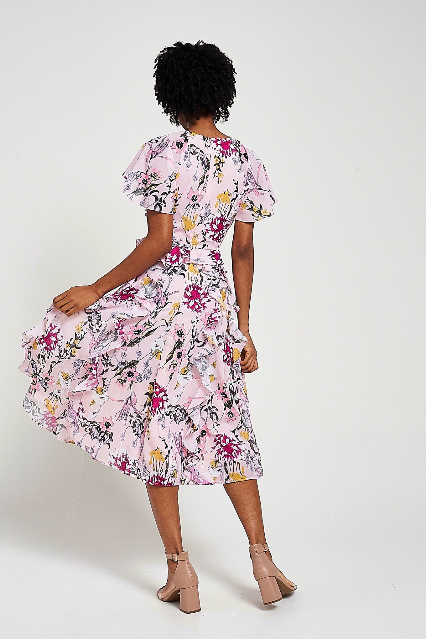 Corinna Pink Floral Print Midi Dress