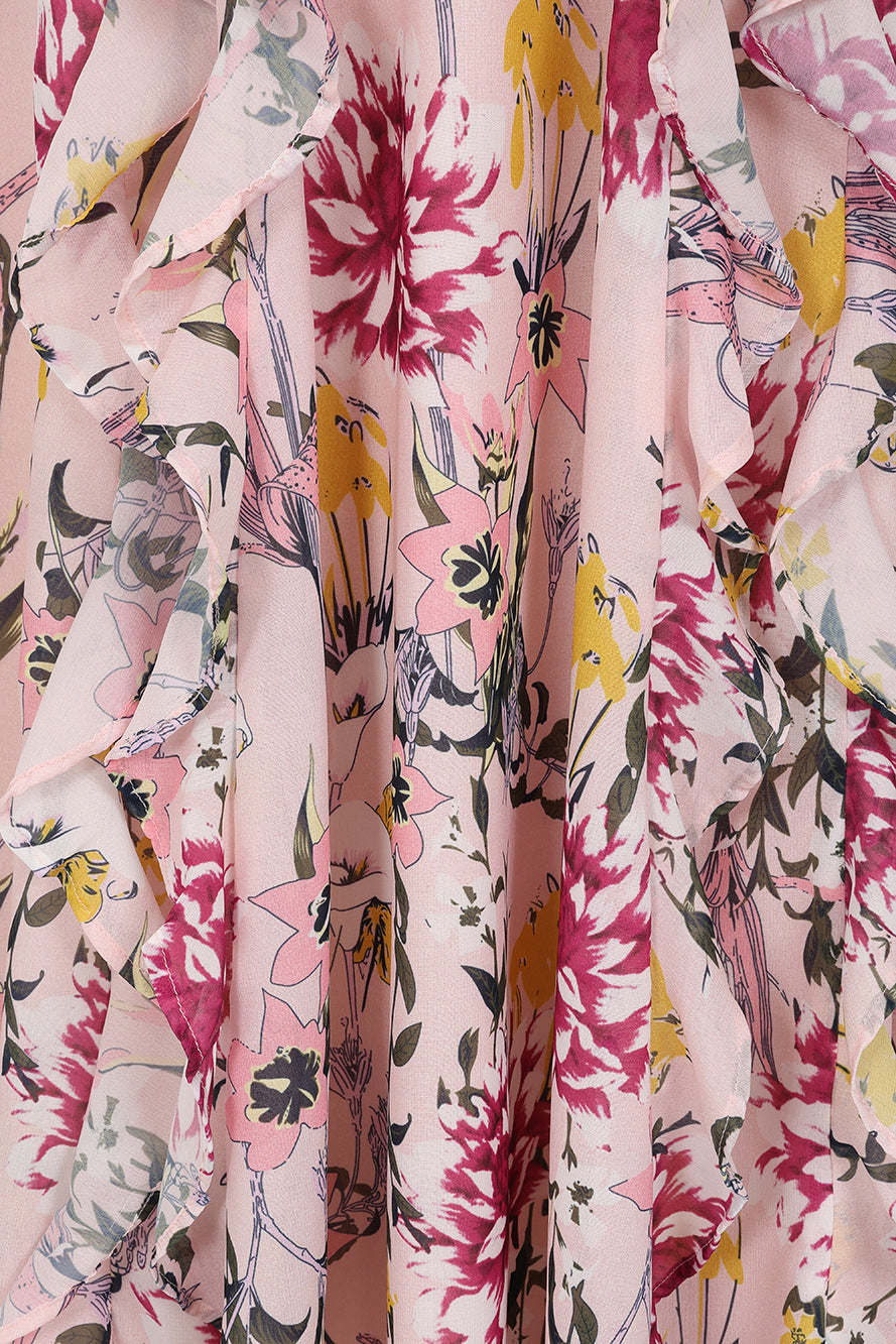 Corinna Pink Floral Print Midi Dress