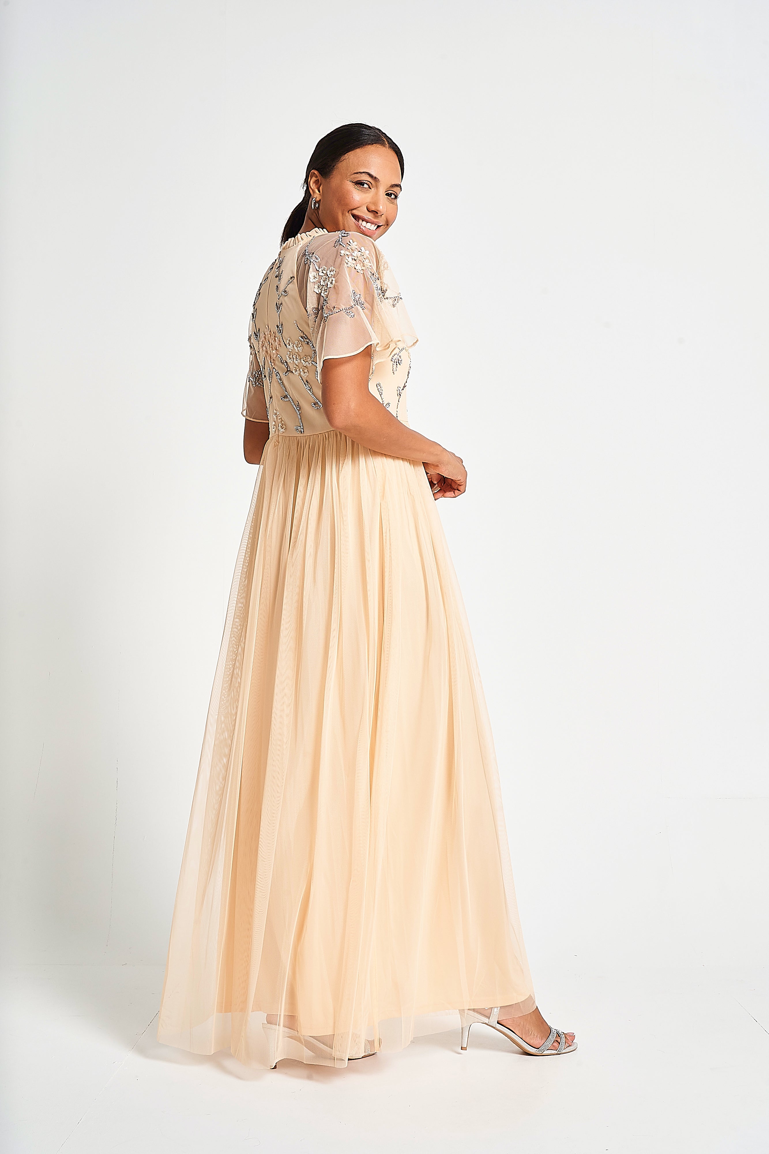 Cynthia Peach Embellished Maxi Dress