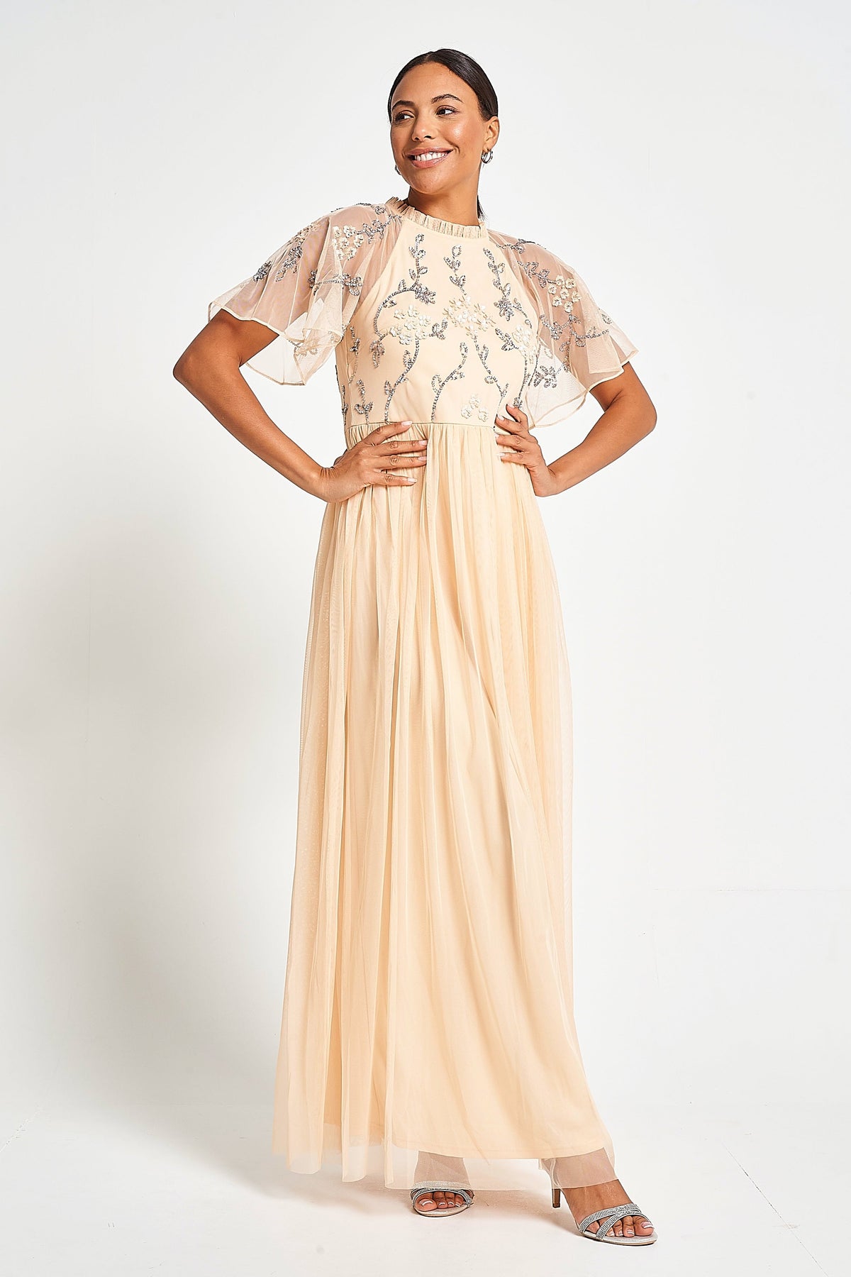 Cynthia Peach Embellished Maxi Dress