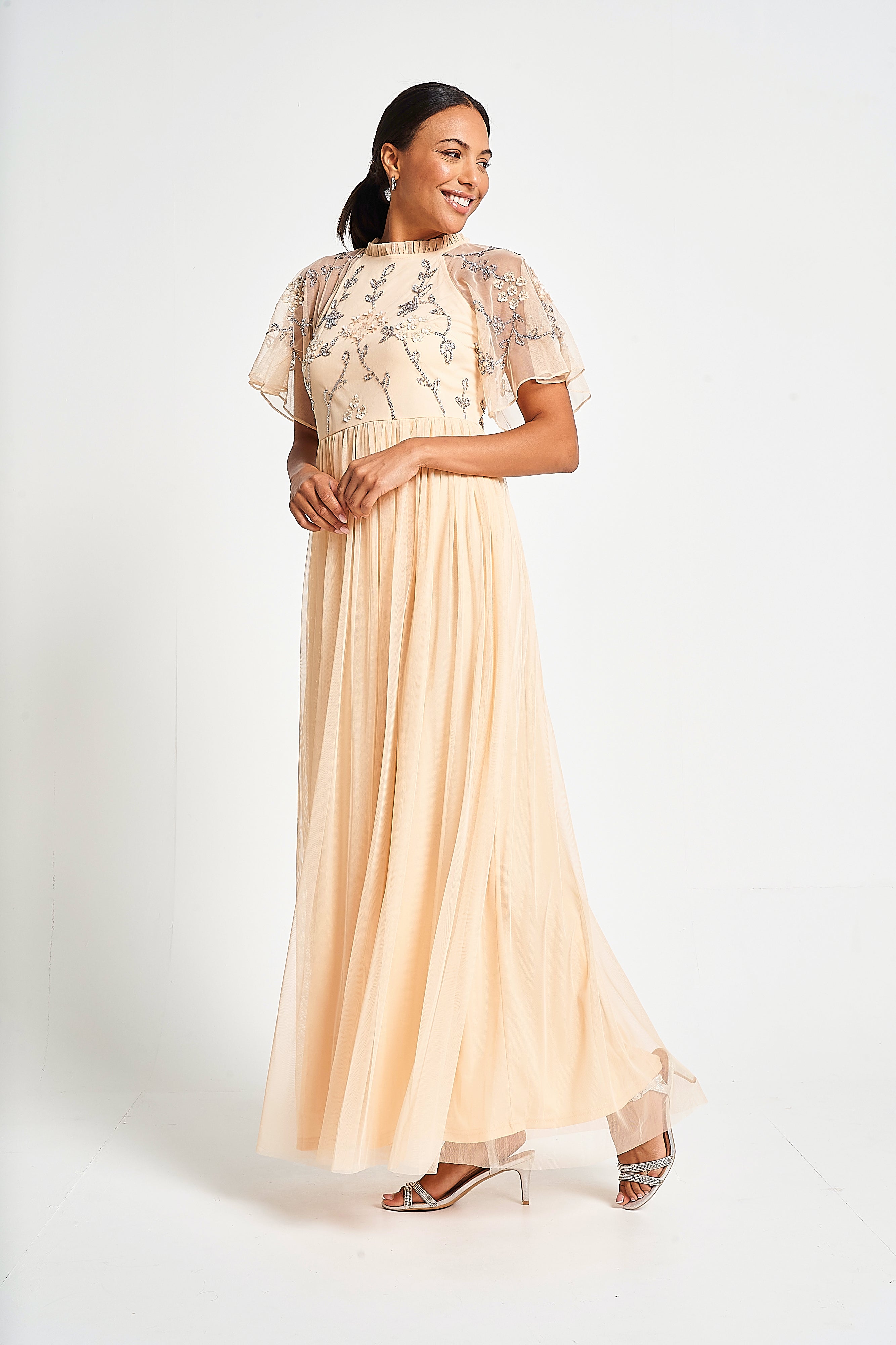 Cynthia Peach Embellished Maxi Dress