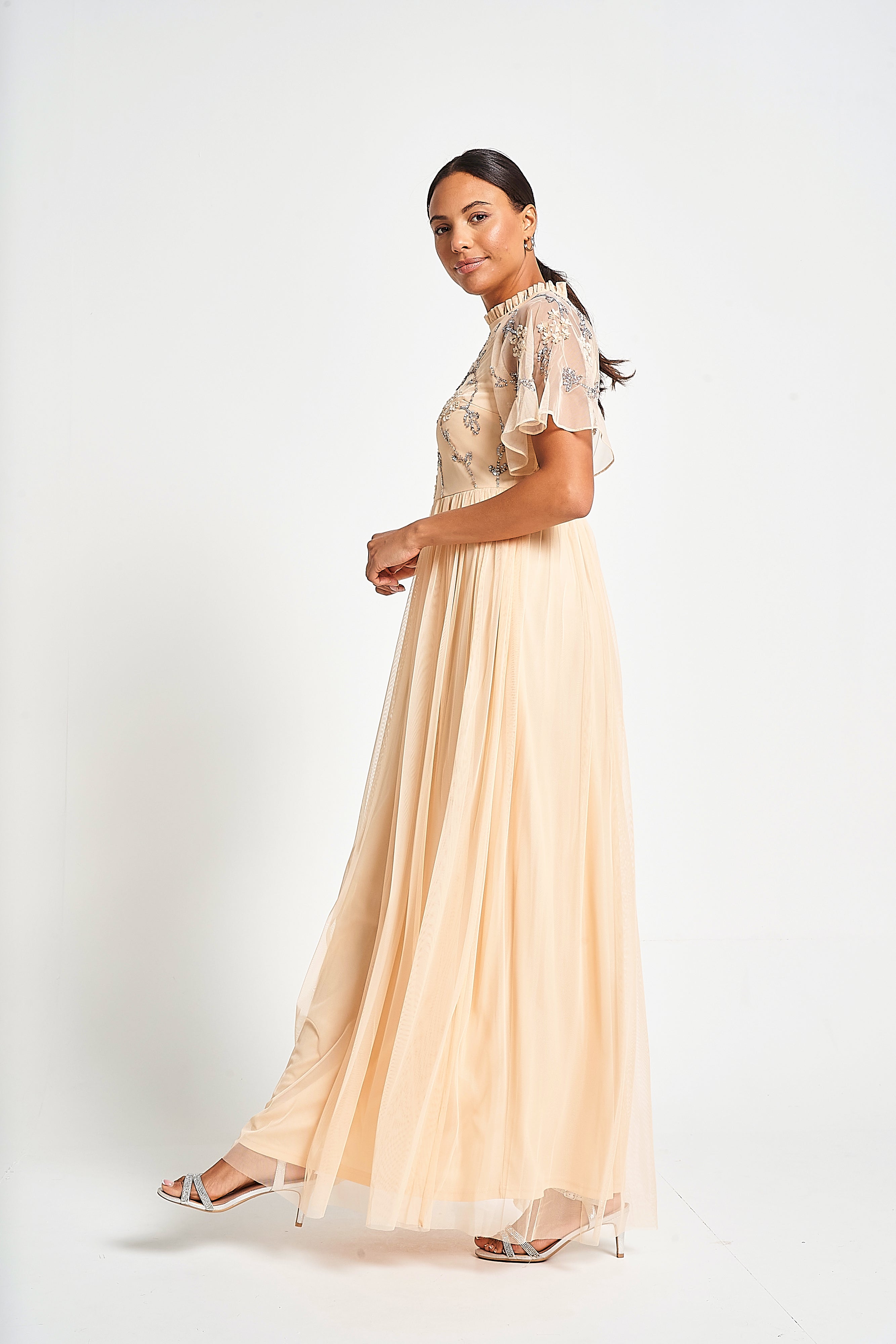 Cynthia Peach Embellished Maxi Dress