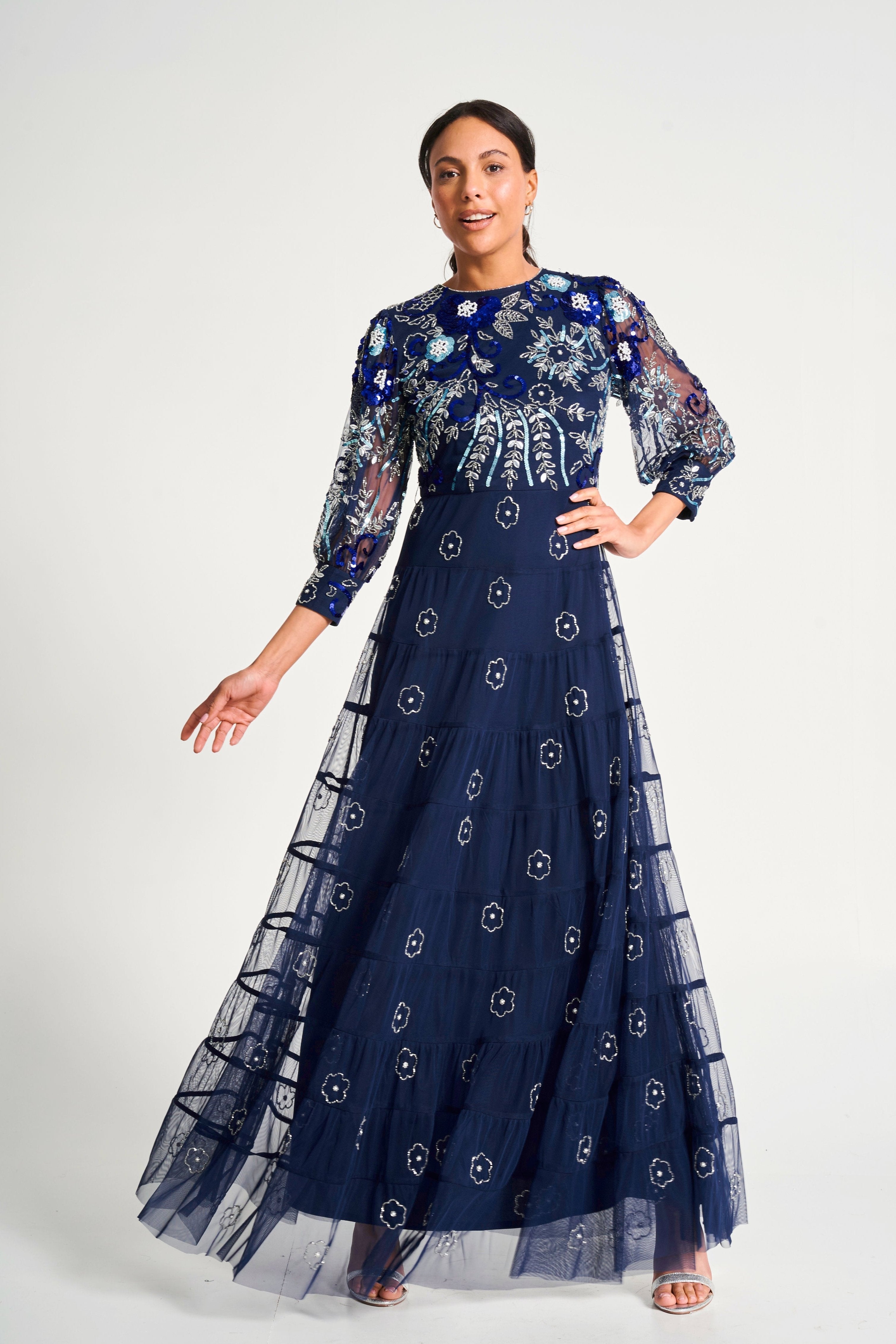 Dahlia Navy Floral Embellished Maxi Dress