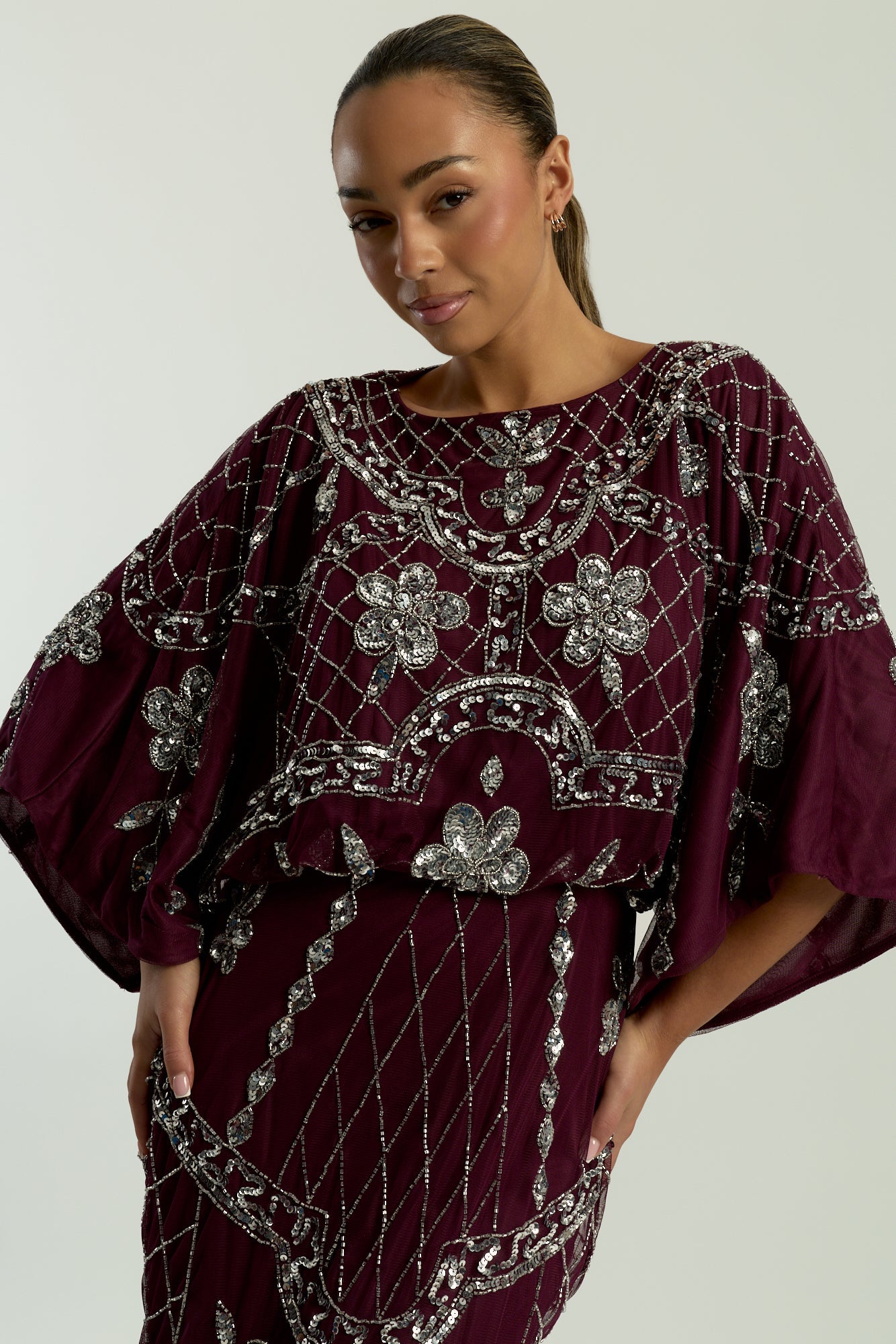 Danica Purple Embellished Midi Dress