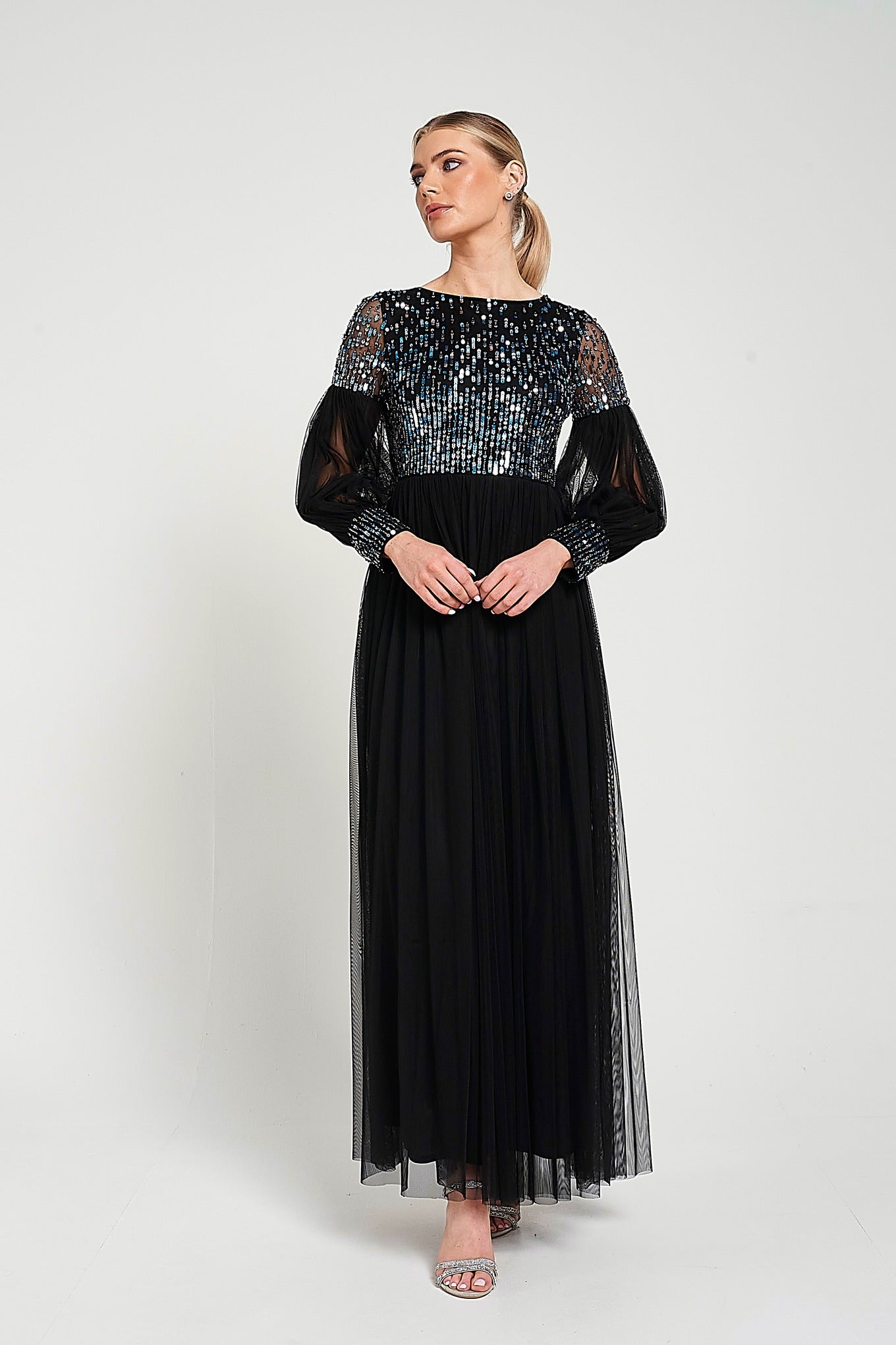 Dariane Black Sequin Maxi Dress 