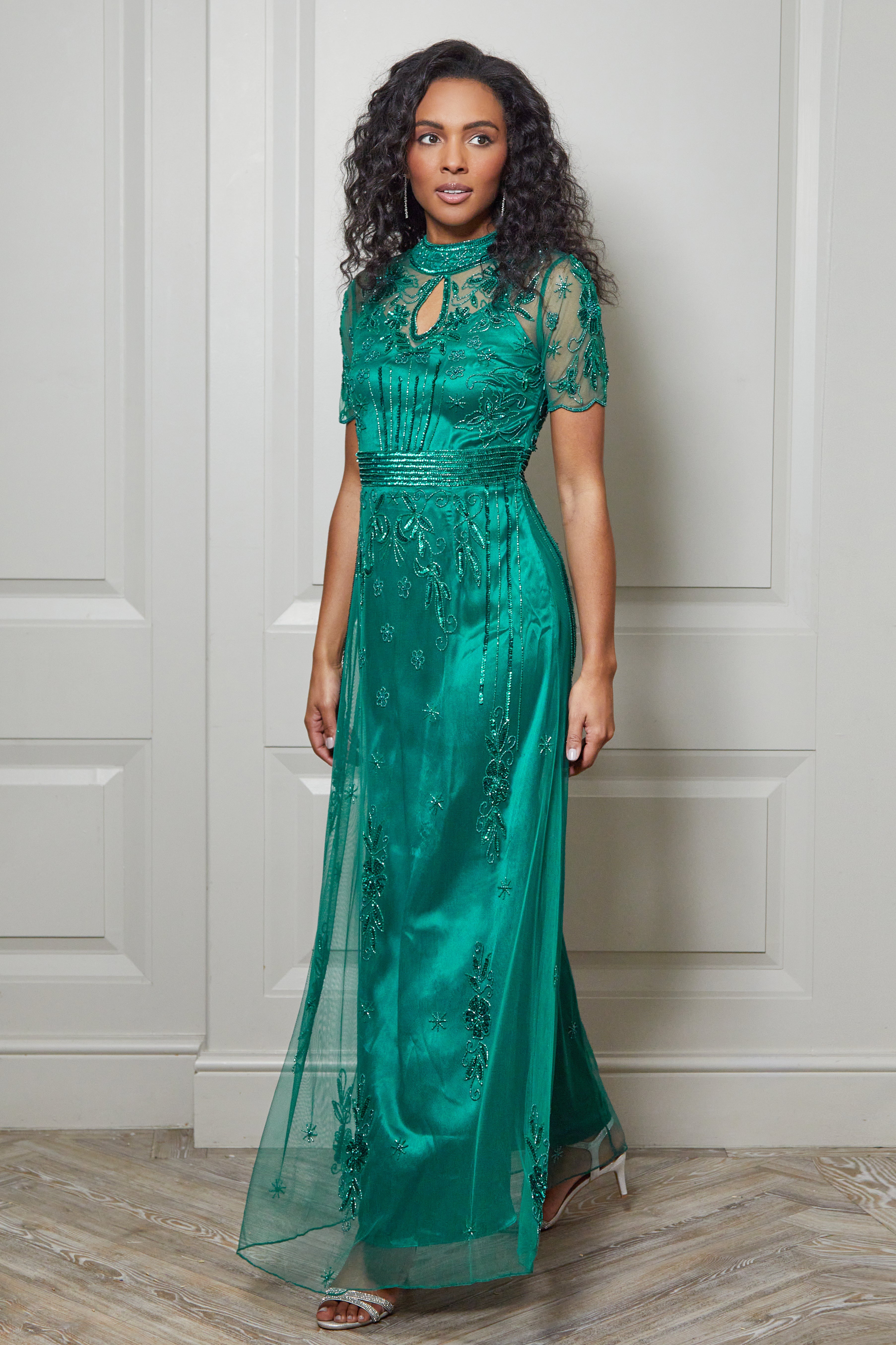 Darya Alpine Green Embellished Maxi Dress