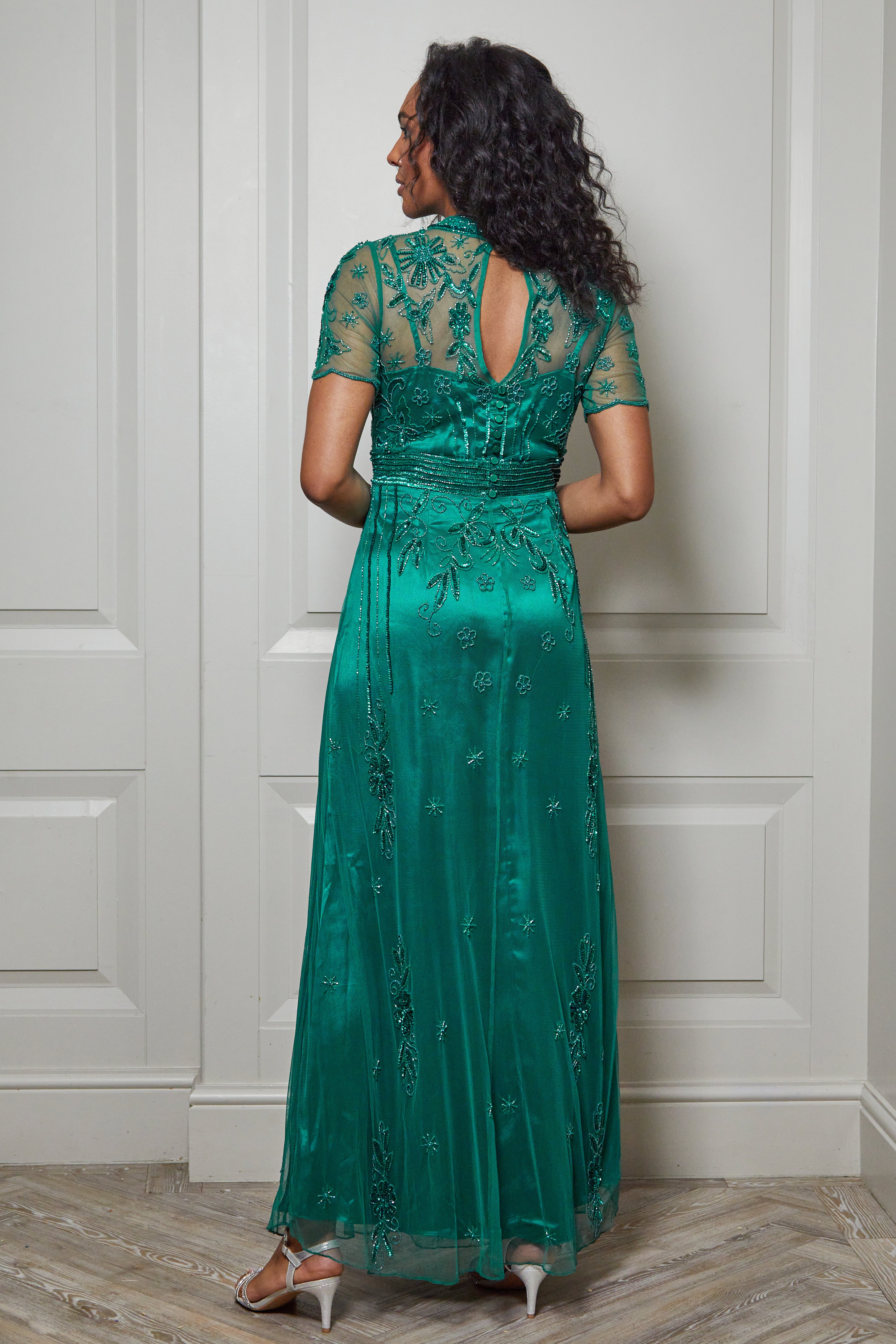 Darya Alpine Green Embellished Maxi Dress