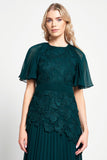 Davina Green Lace Detail Maxi Dress with Pleated Skirt