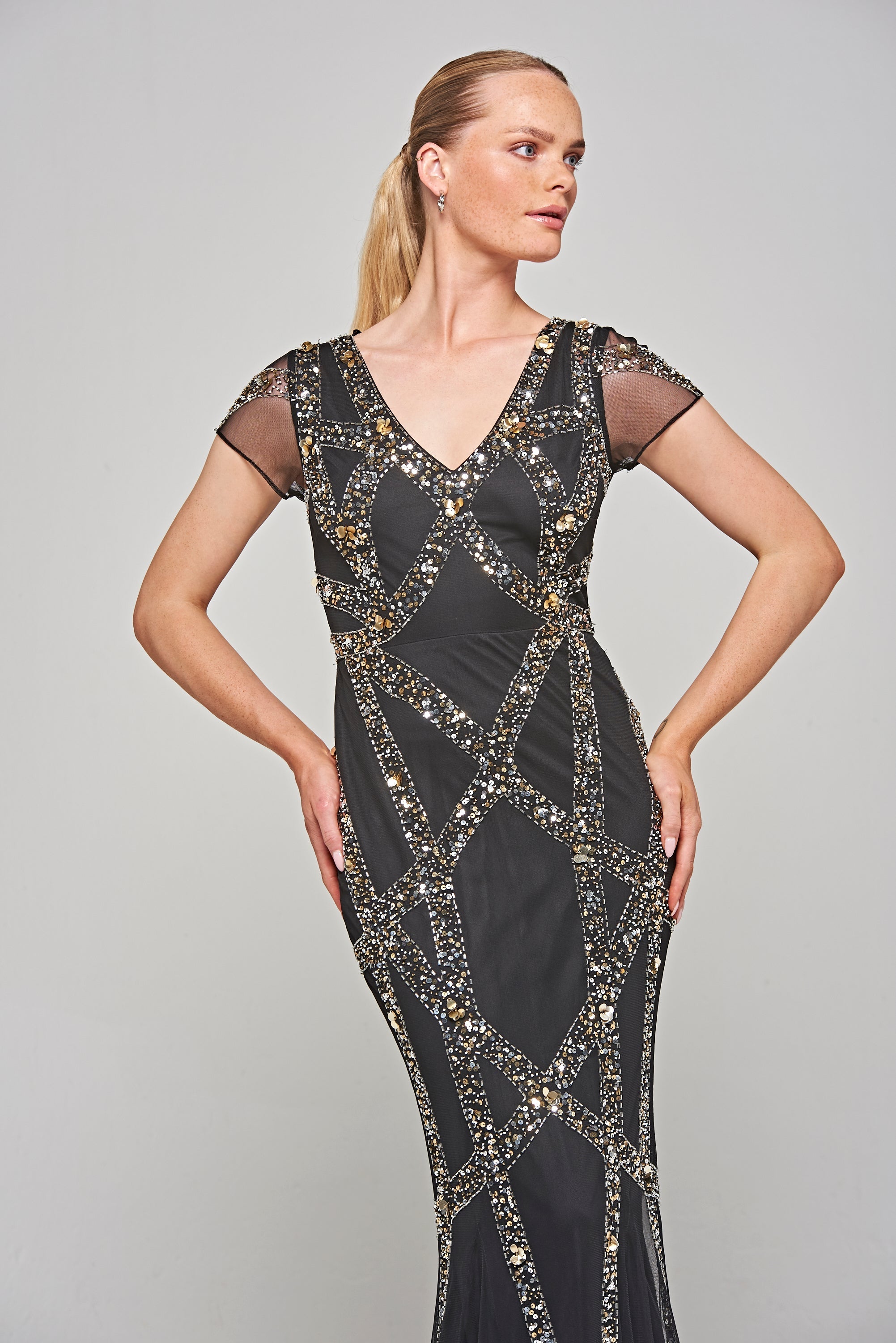 Deanna Sequin Maxi Dress in Black