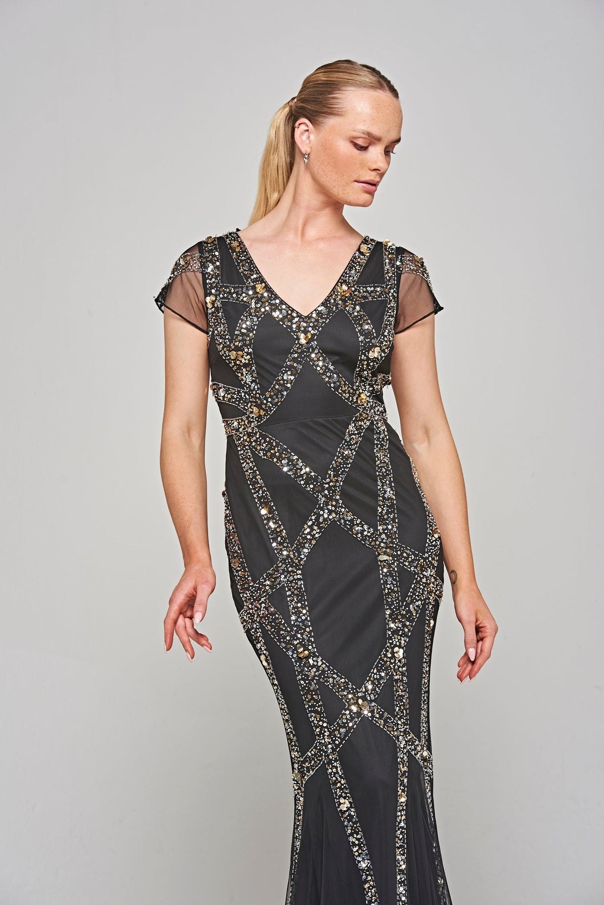 Deanna Sequin Maxi Dress in Black