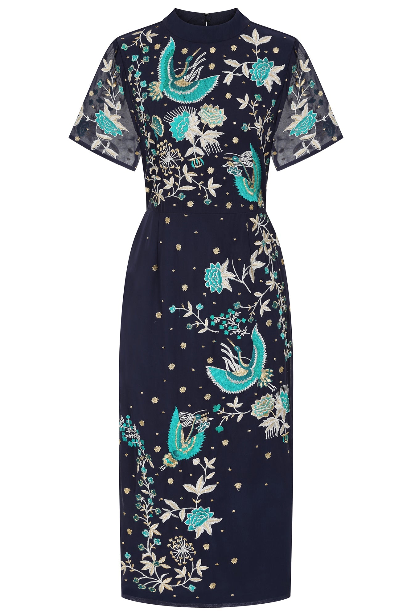 Delphine Navy Embroidered Midi Dress