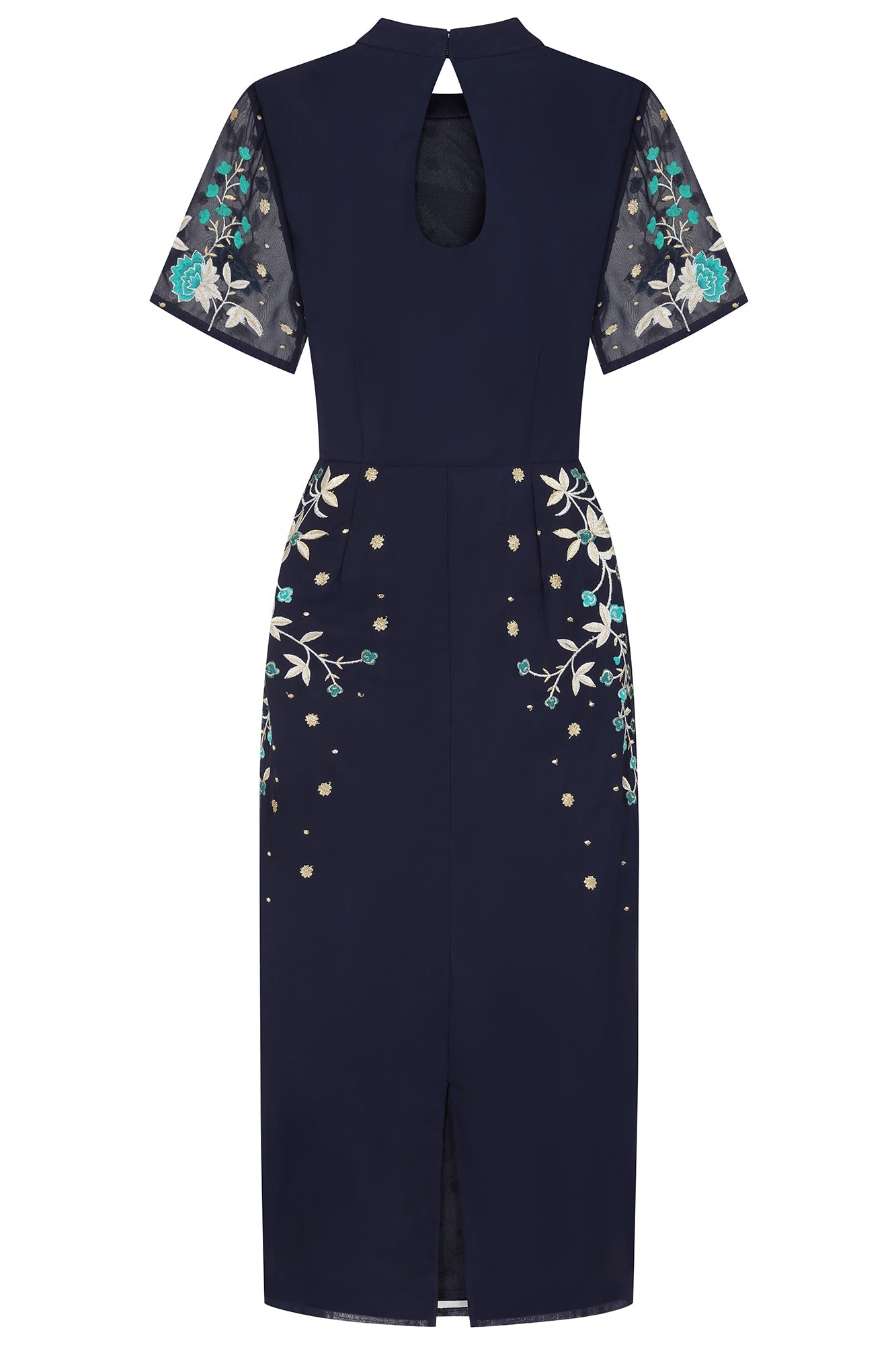 Delphine Navy Embroidered Midi Dress