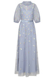 Deryn Daisy Embroidered Maxi Dress in Blue