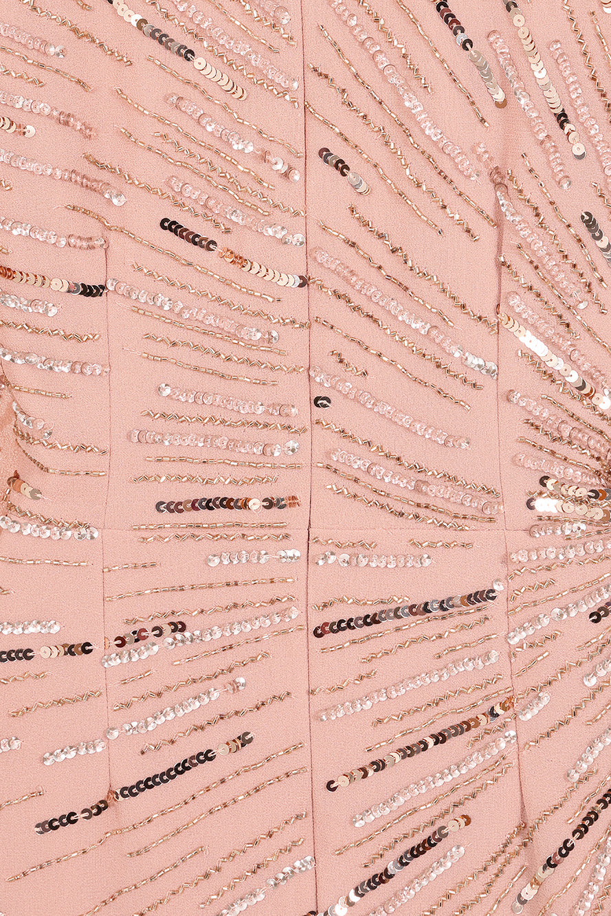 Dora blush embellished maxi dress with all-over sequin detailing and relaxed sleeves