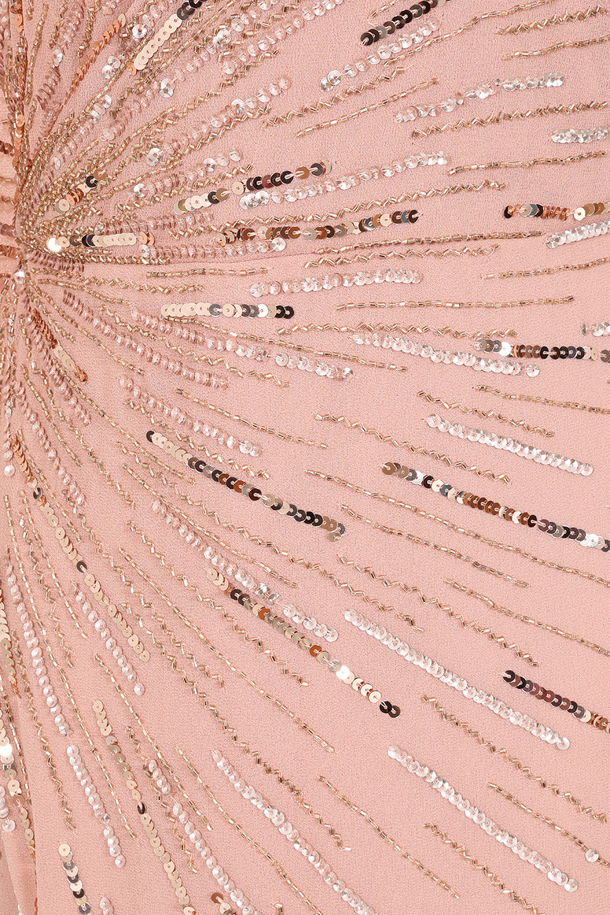 Dora blush embellished maxi dress with all-over sequin detailing and relaxed sleeves