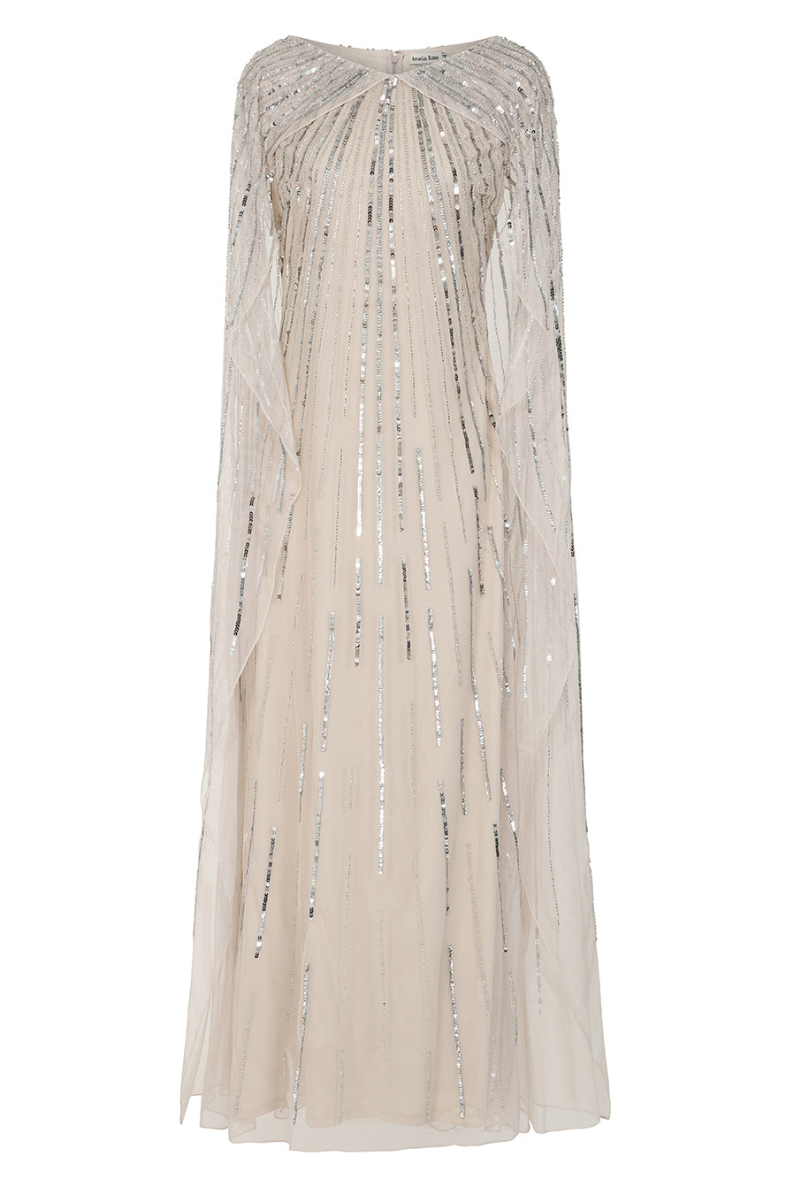 Edna Nude Sequin Cape Sleeve Maxi Dress